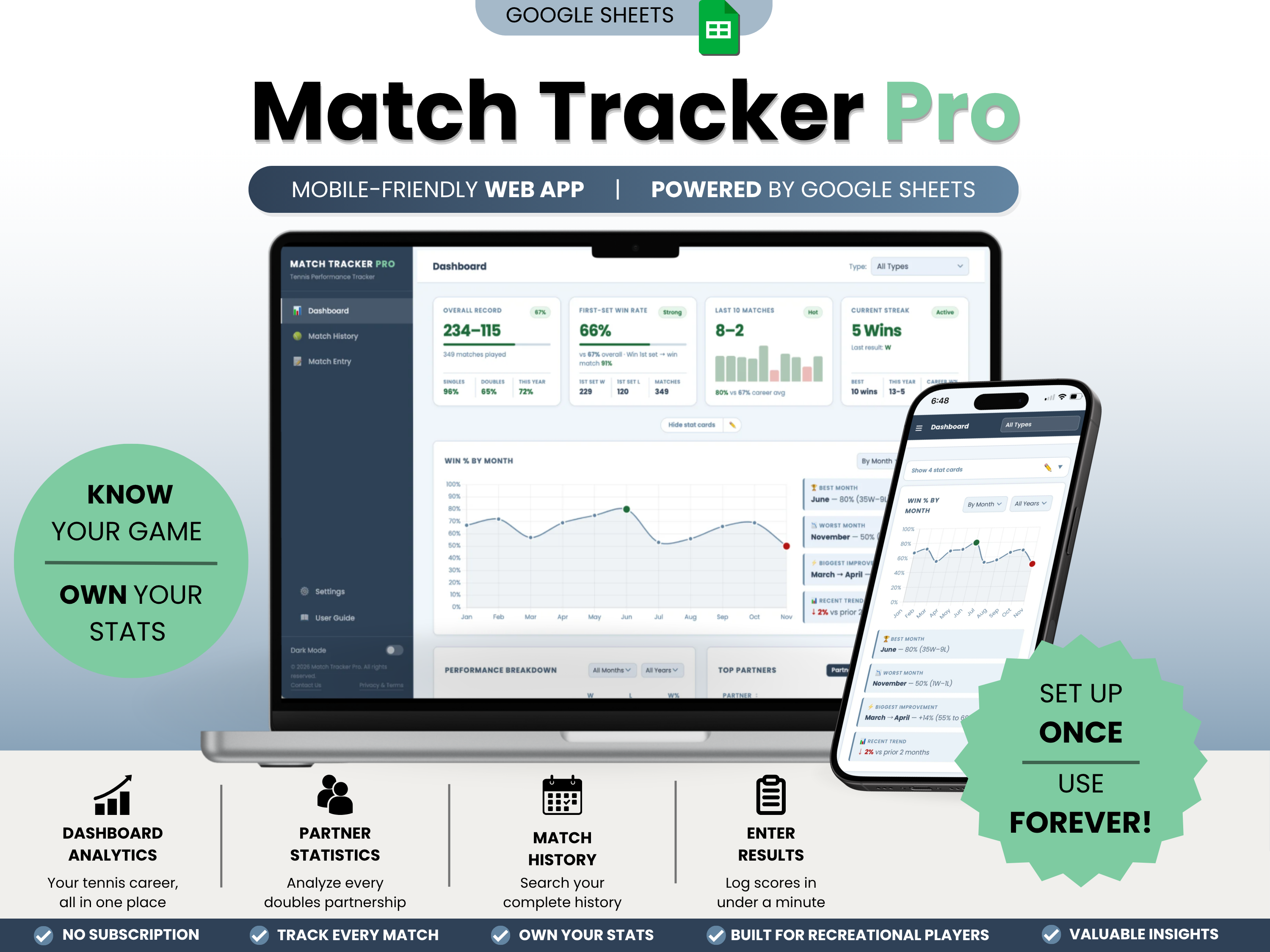 Match Tracker Pro Dashboard on desktop and mobile
